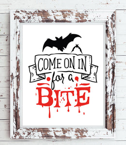 COME on in for a BITE Fun Halloween Decor Instant Download Art File - J & S Graphics
