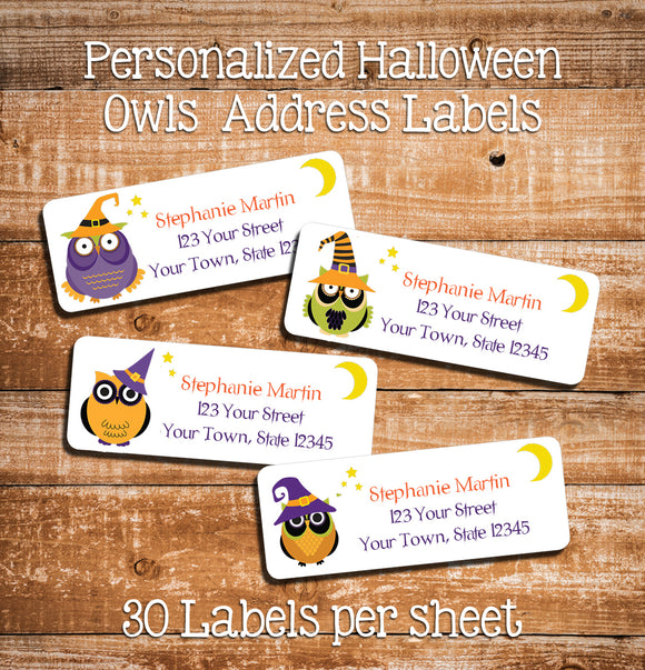 Personalized HALLOWEEN OWLS Return Address LABELS, Party Labels, Witch - J & S Graphics