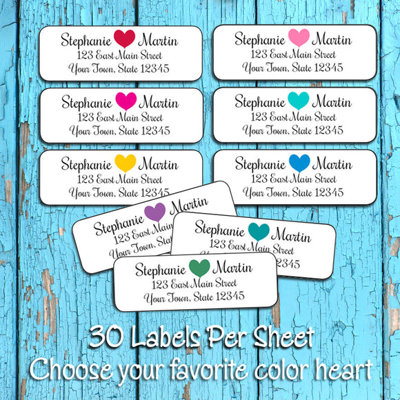 Personalized Color Heart Return ADDRESS Labels - J & S Graphics