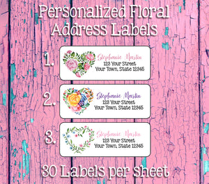 FLORAL HEARTS Return Address Labels, Personalized - J & S Graphics