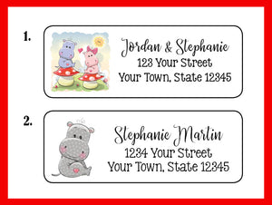 Personalized HIPPOS in LOVE Address Labels, Return Address Labels, Wedding, Newlyweds - J & S Graphics