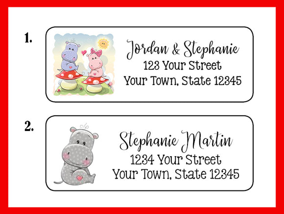 Personalized HIPPOS in LOVE Address Labels, Return Address Labels, Wedding, Newlyweds - J & S Graphics
