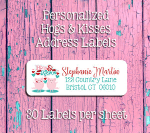 Personalized HOGS and KISSES Love Address Labels, Return Address Labels, Pigs - J & S Graphics