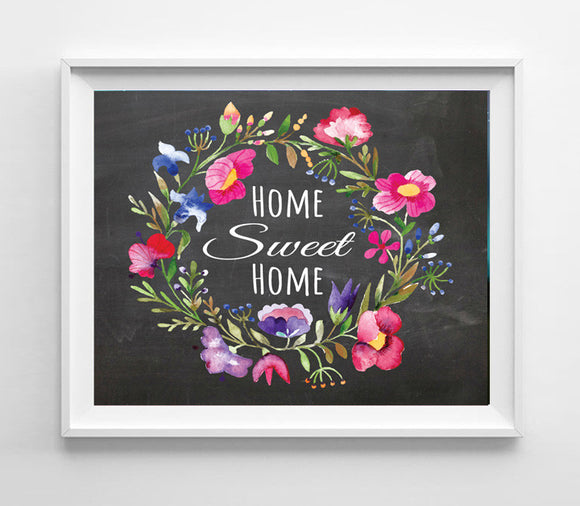 Home Sweet Home 8x10 Rustic Floral Design Wall Decor Art Print - J & S Graphics