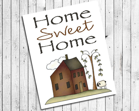 Home Sweet Home 8x10 Prim House Design Wall Decor Art Print - J & S Graphics