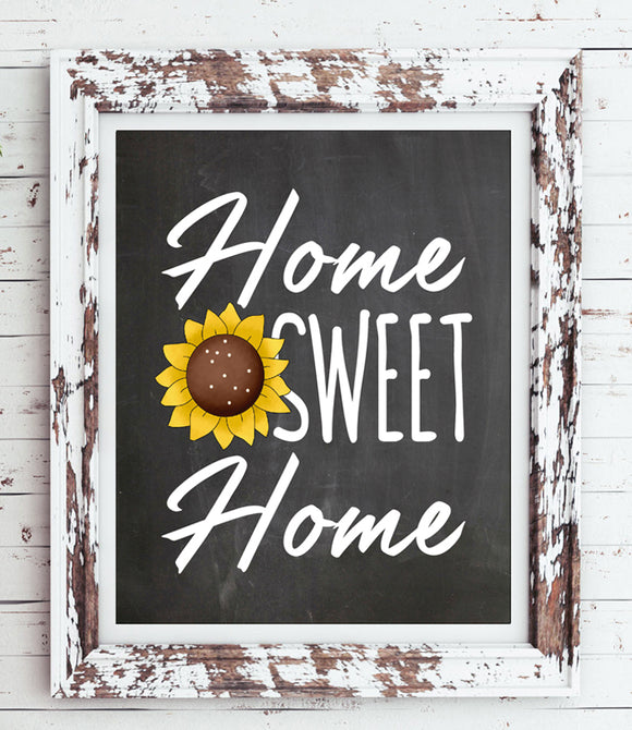 Home Sweet Home 8x10 Sunflower Typography Wall Decor Art Print - J & S Graphics