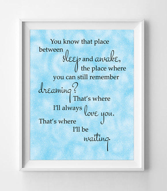 You know that place between sleep and awake Quote from HOOK Wall Decor, Instant Download 8x10 - J & S Graphics