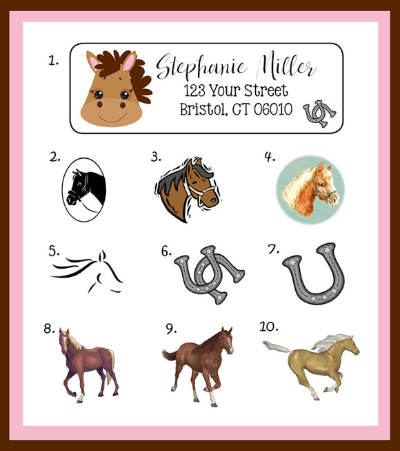 HORSES Return Address LABELS,, Choose your favorite, Personalized - J & S Graphics
