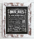 HOUSE RULES 8x10 Typography Art Print, Choice of Faux Chalkboard or White Background