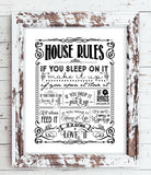 HOUSE RULES 8x10 Typography Art Print, Choice of Faux Chalkboard or White Background