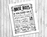 HOUSE RULES 8x10 Typography Art Print, Choice of Faux Chalkboard or White Background