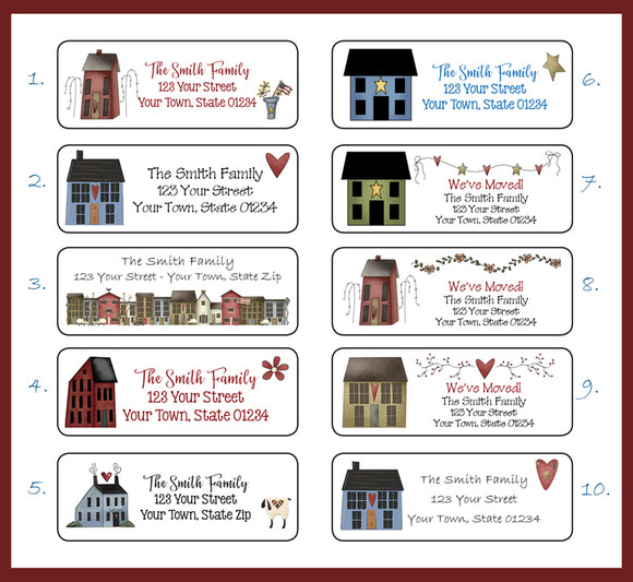 Personalized PRIM and Saltbox Design Country HOUSE Return ADDRESS Labels - J & S Graphics
