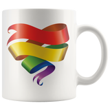 Rainbow Ribbon Heart Coffee Mug 11oz or 15oz Love is Love