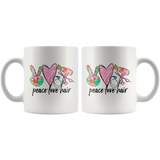 PEACE, LOVE, HAIR 11oz or 15oz COFFEE MUG, Hairdresser