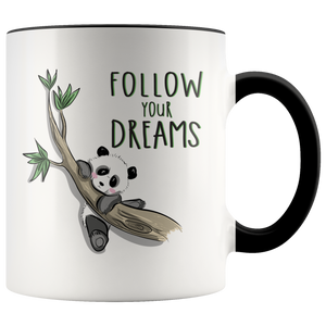 FOLLOW YOUR DREAMS Adorable PANDA in Tree Color Accent COFFEE MUG