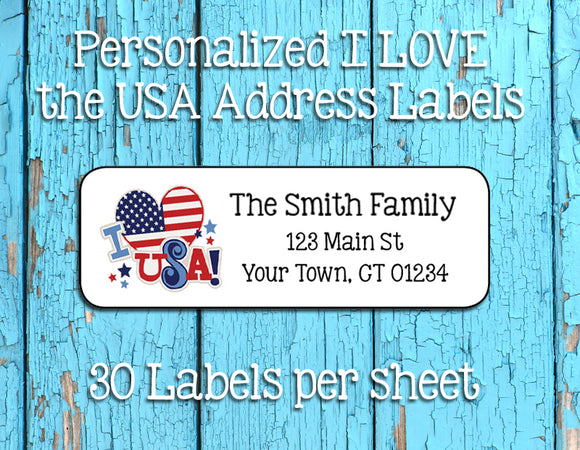 I LOVE the USA Return Address Labels, Personalized - J & S Graphics