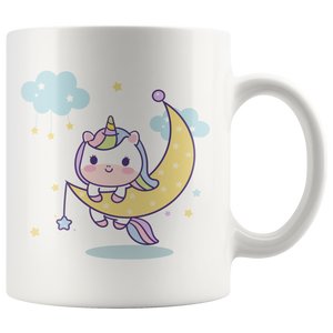 Kawaii Unicorn on Moon, So Cute 11oz or 15oz COFFEE MUG