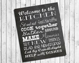 KITCHEN RULES 8x10 Typography Art Print, Rustic Look Faux Chalkboard - J & S Graphics