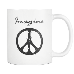 IMAGINE PEACE 11oz White Ceramic Coffee Mug 5 Color Choices - J & S Graphics