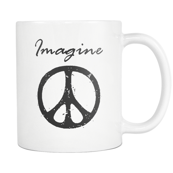 IMAGINE PEACE 11oz White Ceramic Coffee Mug 5 Color Choices - J & S Graphics