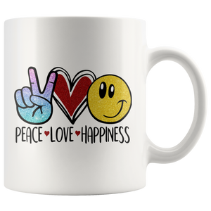 PEACE, LOVE, HAPPINESS Emoji 11oz or 15oz COFFEE MUG
