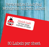 LADYBUG MONOGRAM Address Labels and or Matching Seals, Sets of 30, Personalized