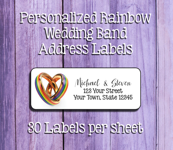 RAINBOW WEDDING BANDS Personalized Address Labels, Return Address Labels, LGBTQ, Heart - J & S Graphics
