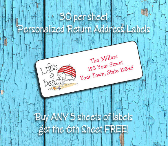 Personalized LIFE'S A BEACH Return ADDRESS Labels - J & S Graphics