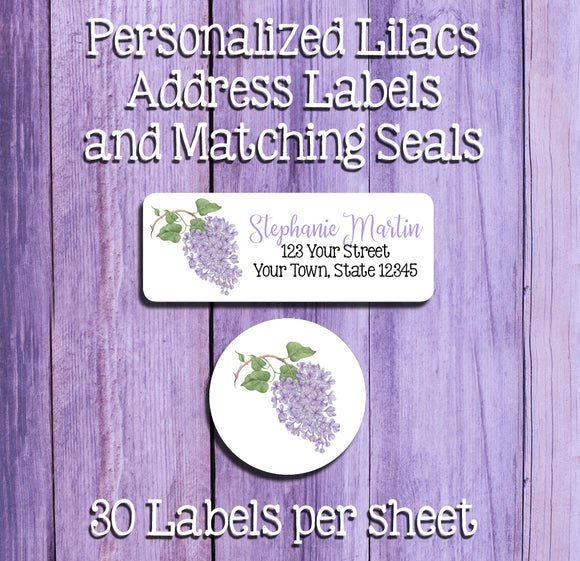 LILACS Address Labels and/or Matching Seals, Sets of 30, Personalized