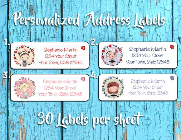 Personalized CUTE LITTLE GIRL Illustrations Return Address LABELS - J & S Graphics