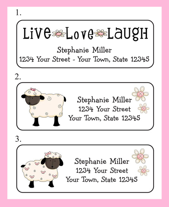 Personalized LIVE LOVE LAUGH Fluffy Sheep Address Labels, Spring Return Address Labels - J & S Graphics