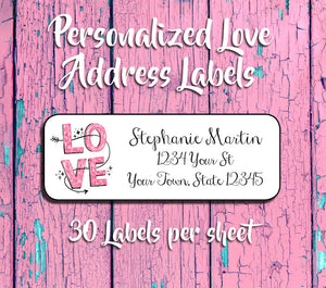 Personalized LOVE with Arrow Address Labels, Return Address Labels - J & S Graphics