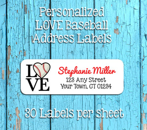 LOVE BASEBALL Return Address Labels, Personalized - J & S Graphics