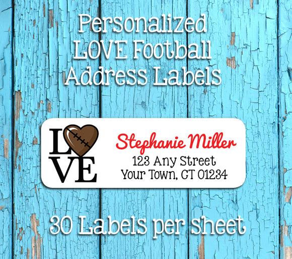 LOVE FOOTBALL Return Address Labels, Personalized - J & S Graphics