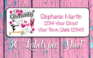 Personalized I LOVE GYMNASTICS Return ADDRESS Labels - J & S Graphics