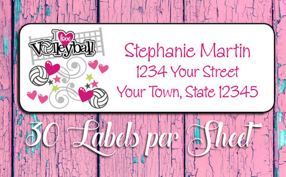 Personalized I LOVE VOLLEYBALL Return ADDRESS Labels - J & S Graphics
