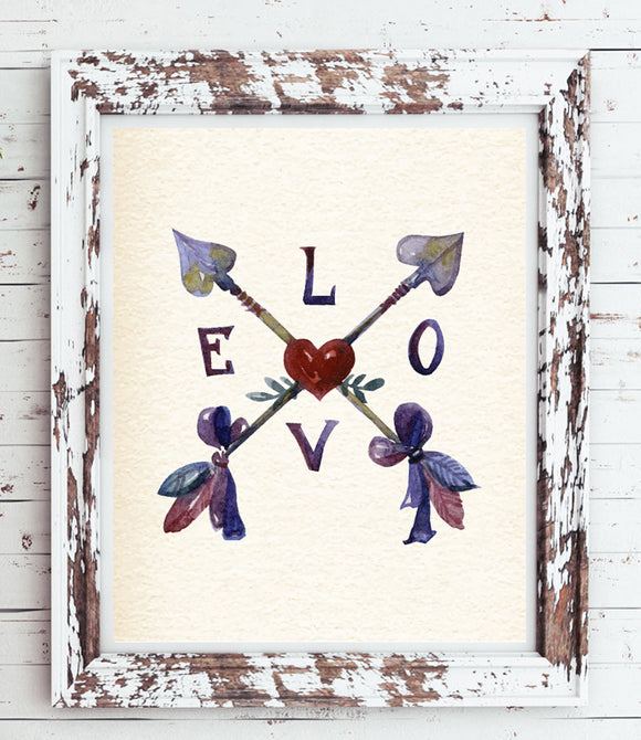LOVE ARROWS, Hearts and Arrow Design 8x10 INSTANT DOWNLOAD Wall Decor, - J & S Graphics