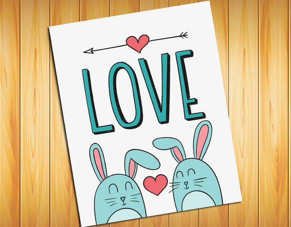 LOVE BUNNIES 8x10 Wall Art Poster PRINT - Great for Nursery - J & S Graphics