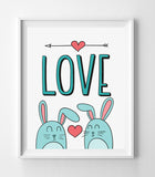 LOVE BUNNIES 8x10 Wall Art Poster PRINT - Great for Nursery - J & S Graphics