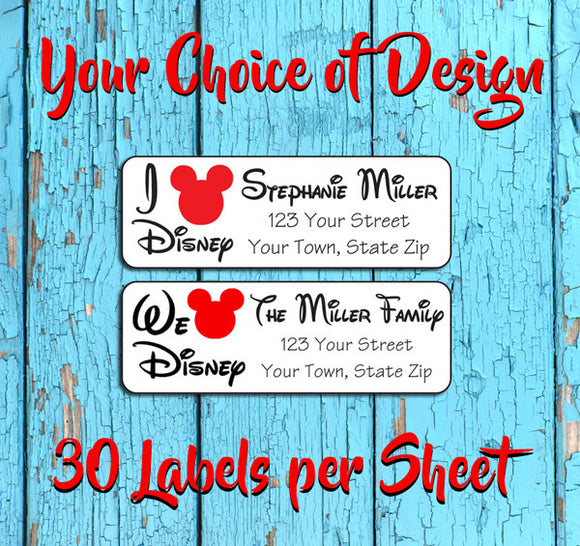 Personalized I love Disney or We Love Disney Return Address Labels - J & S Graphics