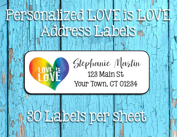 LOVE is LOVE Rainbow Return ADDRESS Labels, LGBTQ, Personalized - J & S Graphics