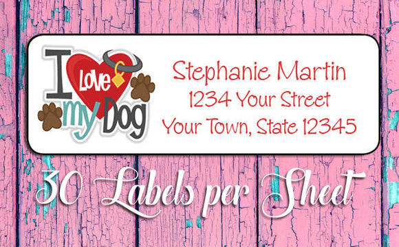 Personalized I LOVE MY DOG Return ADDRESS Labels, Dog Labels - J & S Graphics