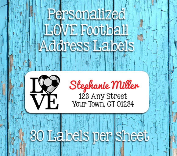 LOVE SOCCER Personalized Address Labels, Soccer Labels - J & S Graphics