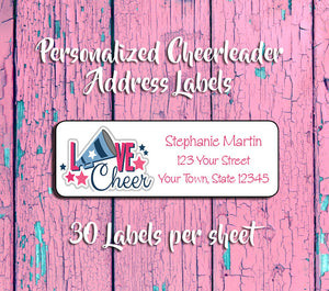 Personalized LOVE to CHEER Address Labels, Return Address Labels, Cheerleader (style 2) - J & S Graphics