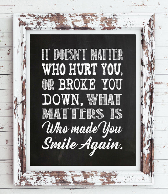 It Doesn't Matter Who Hurt You or Broke You Down... Quote Typography Art Digital Faux Chalkboard Design Print - J & S Graphics