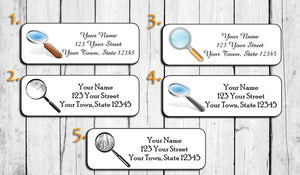 Personalized Magnifying Glass Return Address Labels, Detective, Sherlock Holmes - J & S Graphics