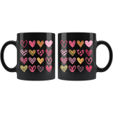 Sketchy Hearts Black Ceramic 11oz COFFEE MUG