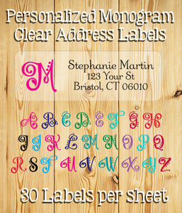 Personalized CLEAR Return ADDRESS Labels - Monogram, Wedding, Newlyweds, Sets of 30 - J & S Graphics