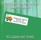 Personalized Bumble BEES INITIAL Return ADDRESS Labels - Monogram, Initial, Kids, Newlyweds, Sets of 30