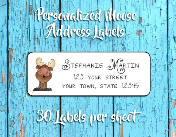 Cute MOOSE Return Address Labels, Personalized - J & S Graphics